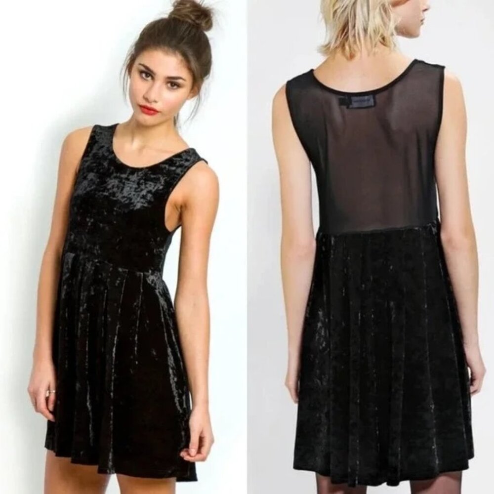MINKPINK Black Crushed Velvet Mini Dress - Size L